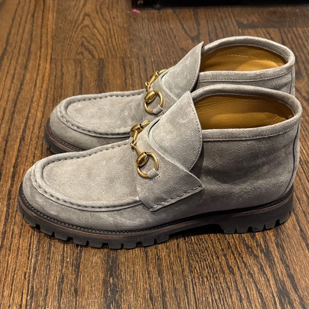 Gucci Suede Horsebit Ankle Boots Loafers - Picture 2 of 7